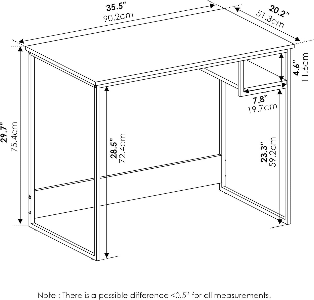 French Oak Grey Study Desk 90x51x75cm Compact Home Office Computer Table - Kwikley
