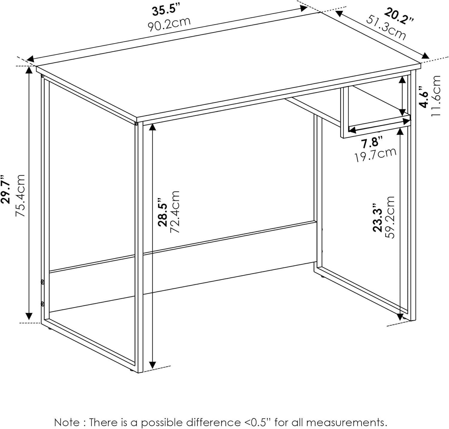 French Oak Grey Study Desk 90x51x75cm Compact Home Office Computer Table - Kwikley