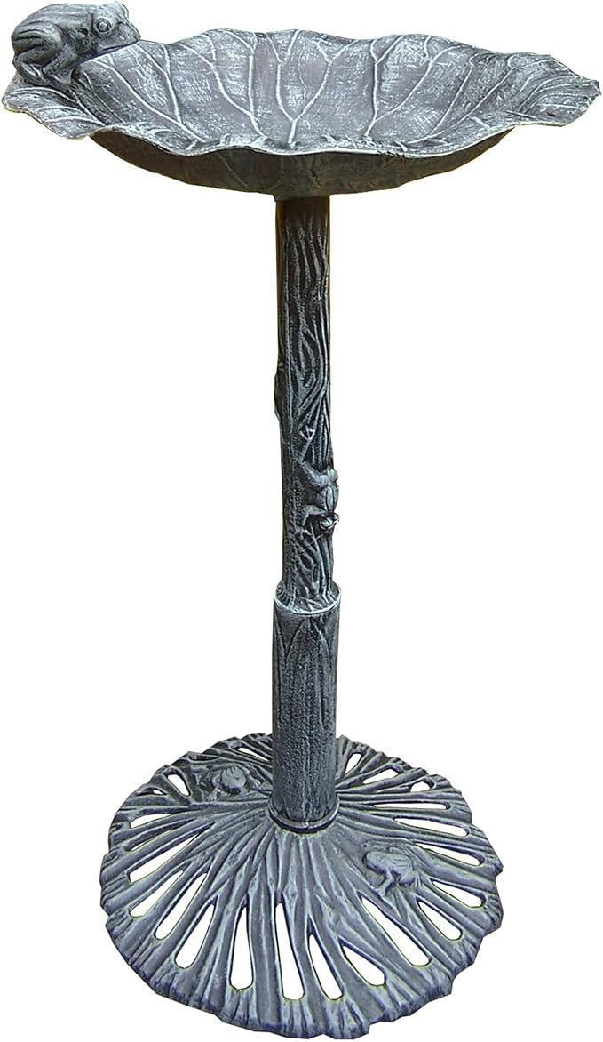 Frog Bird Bath Verdi Grey – Cast Aluminium Garden Ornament Outdoor Décor - Kwikley