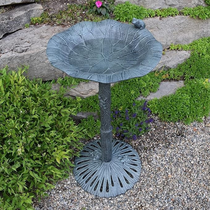 Frog Bird Bath Verdi Grey – Cast Aluminium Garden Ornament Outdoor Décor - Kwikley