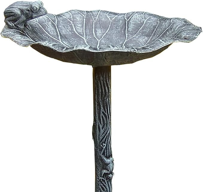 Frog Bird Bath Verdi Grey – Cast Aluminium Garden Ornament Outdoor Décor - Kwikley
