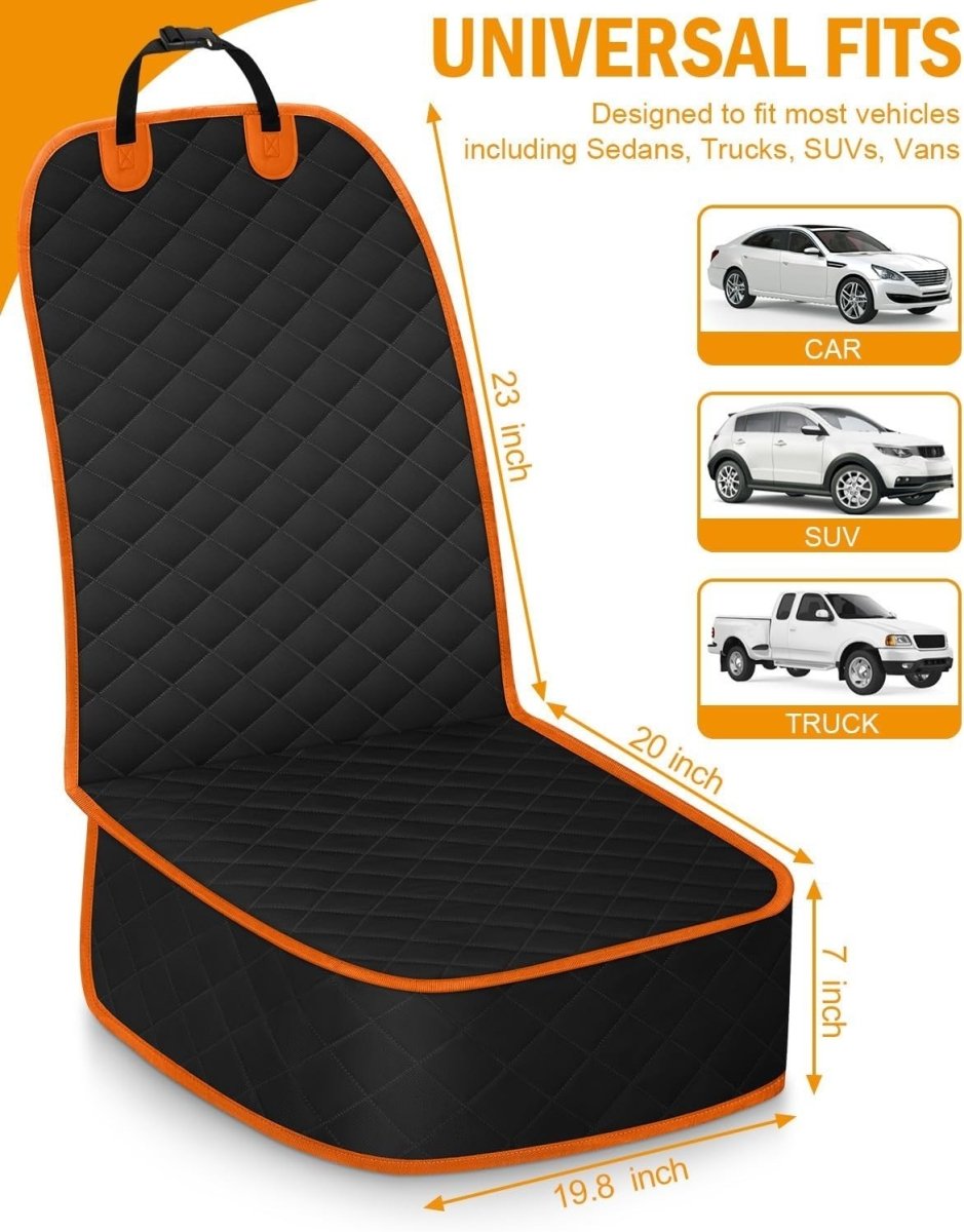 Front Dog Car Seat Cover Waterproof Non Slip Pet Protector Orange Trim - Kwikley