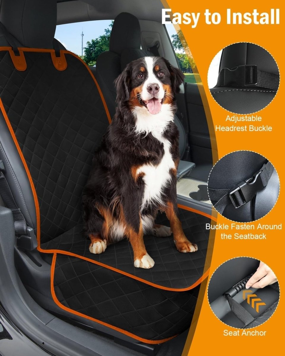 Front Dog Car Seat Cover Waterproof Non Slip Pet Protector Orange Trim - Kwikley