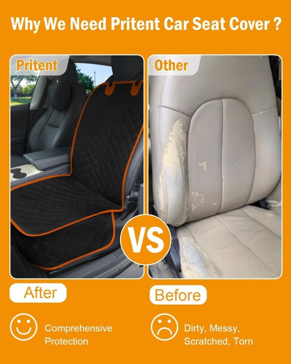 Front Dog Car Seat Cover Waterproof Non Slip Pet Protector Orange Trim - Kwikley