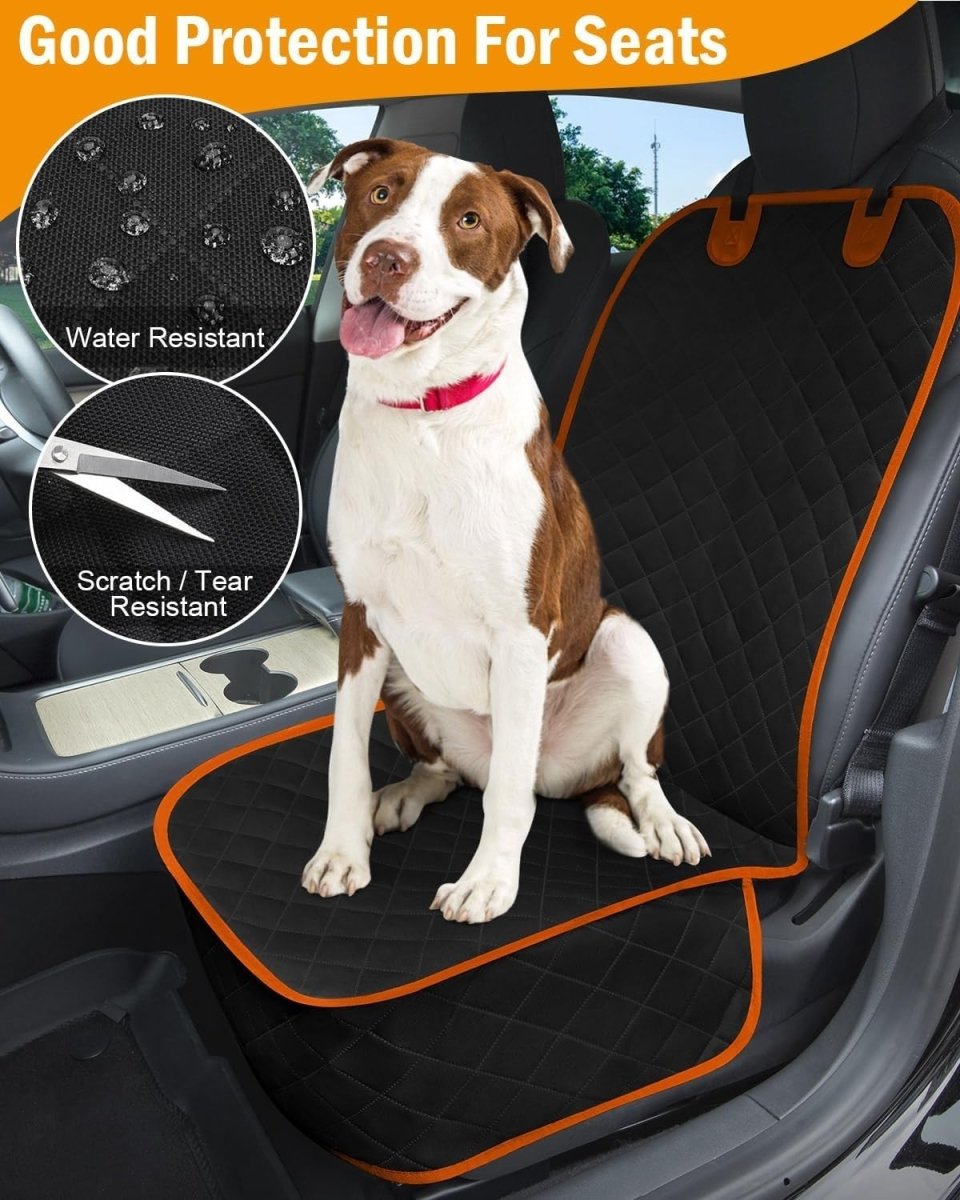 Front Dog Car Seat Cover Waterproof Non Slip Pet Protector Orange Trim - Kwikley