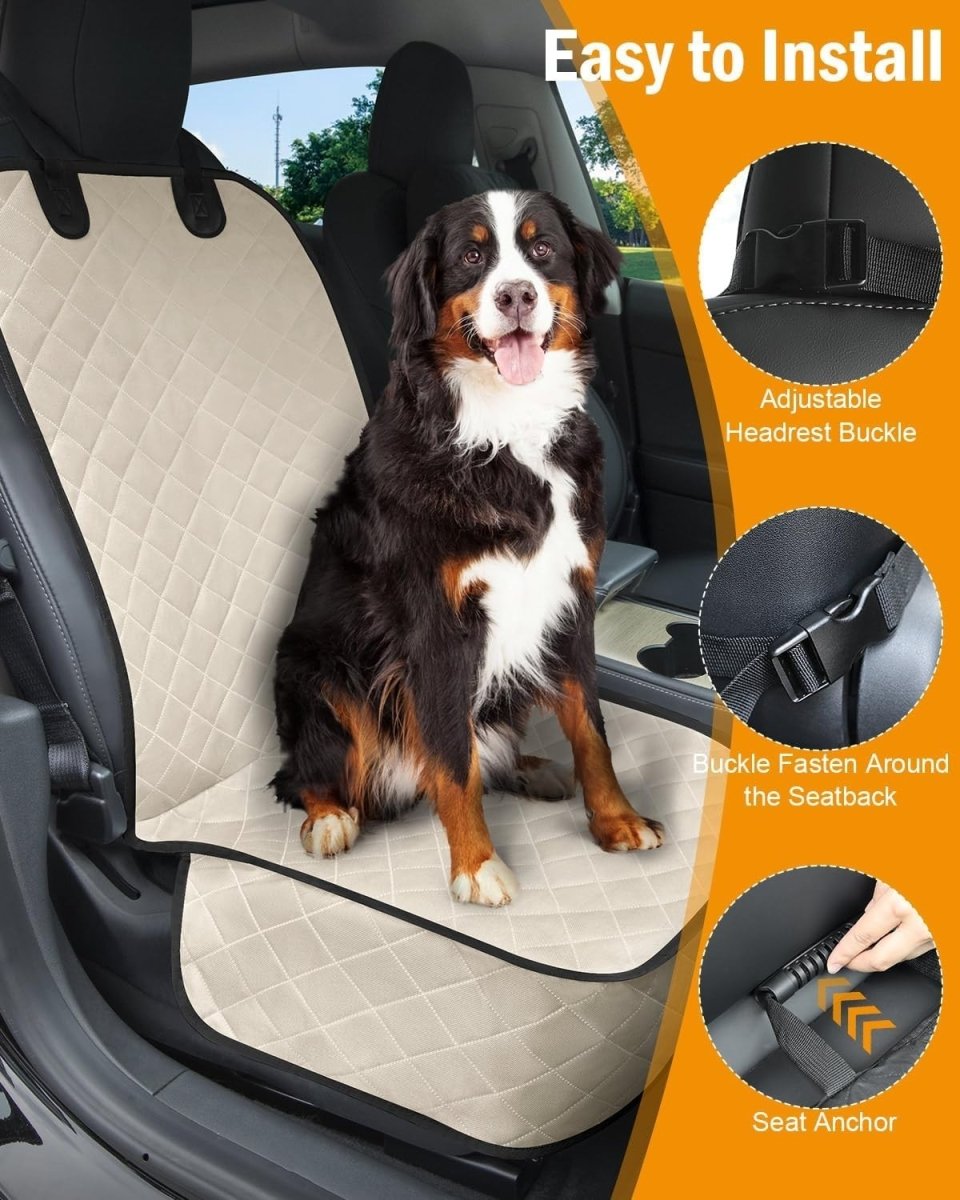 Front Dog Car Seat Cover Waterproof Non Slip Pet Seat Protector Beige - Kwikley