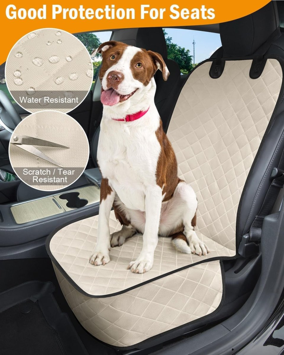 Front Dog Car Seat Cover Waterproof Non Slip Pet Seat Protector Beige - Kwikley