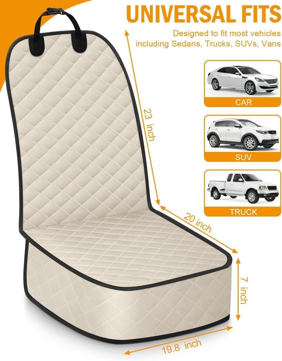 Front Dog Car Seat Cover Waterproof Non Slip Pet Seat Protector Beige - Kwikley