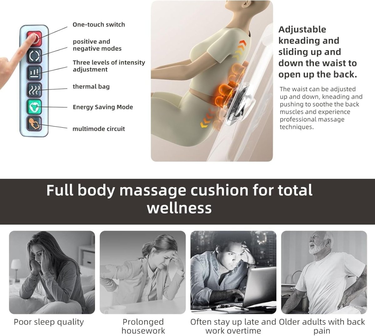 Full Body Electric Massage Mat with Heat Shiatsu Neck Back Foot Relaxation - Kwikley