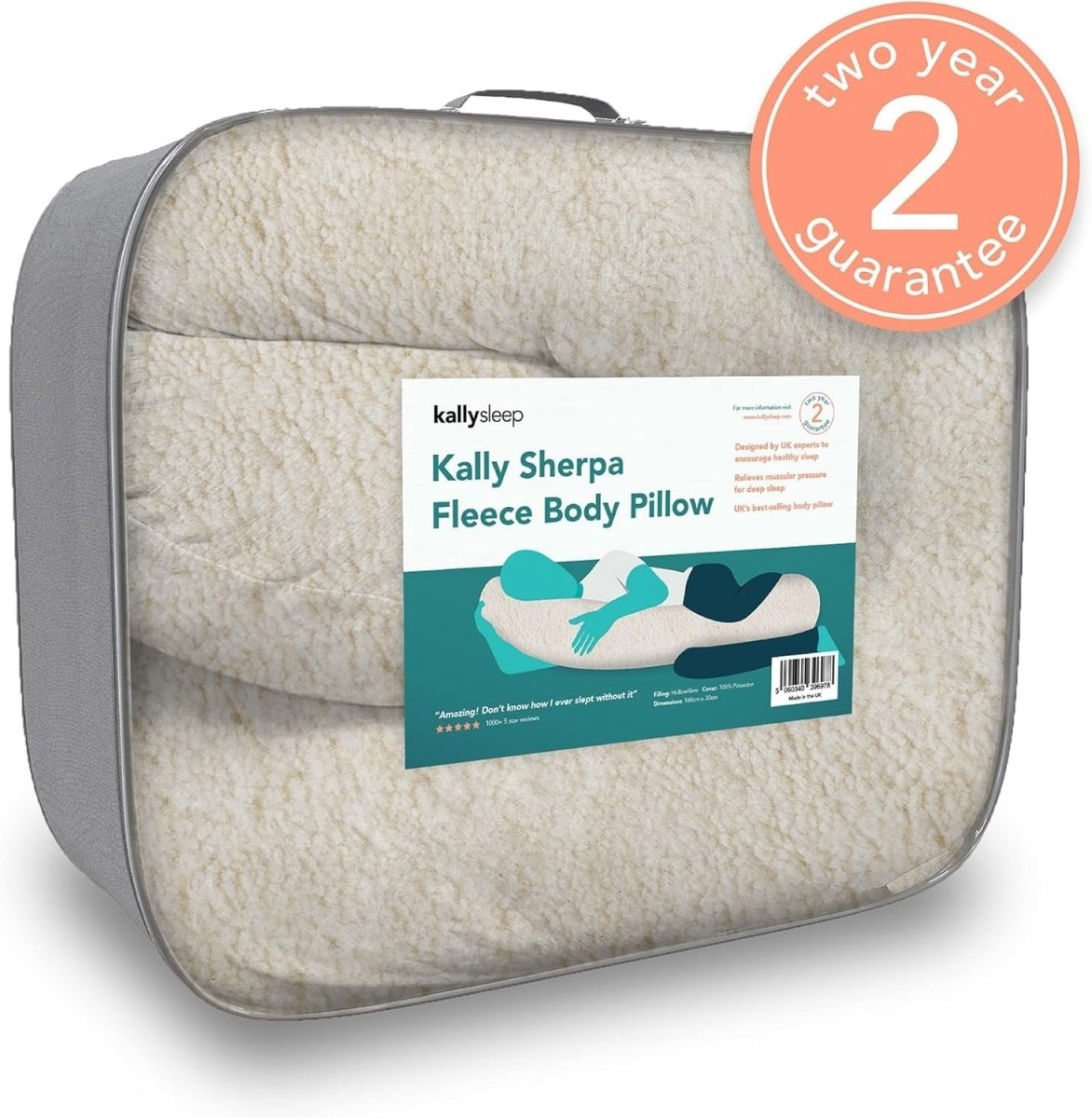Full Body Pregnancy Pillow Sherpa Fleece Back & Side Sleep Support - Kwikley