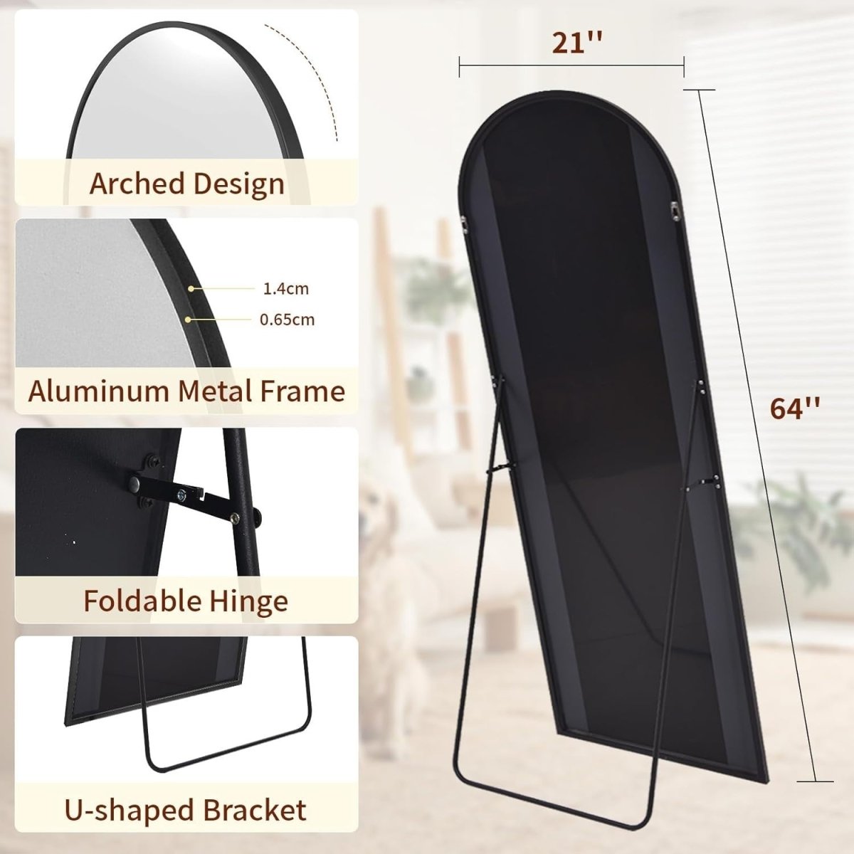 Full Length Arch Mirror 161x52cm Floor Wall Standing Leaning Dressing - Kwikley