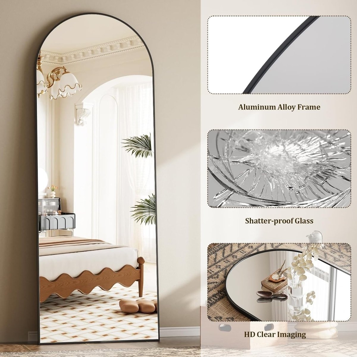 Full Length Arch Mirror 161x52cm Floor Wall Standing Leaning Dressing - Kwikley