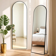 Full Length Arch Mirror 163x53cm Black Frame Tempered Glass Free Standing - Kwikley