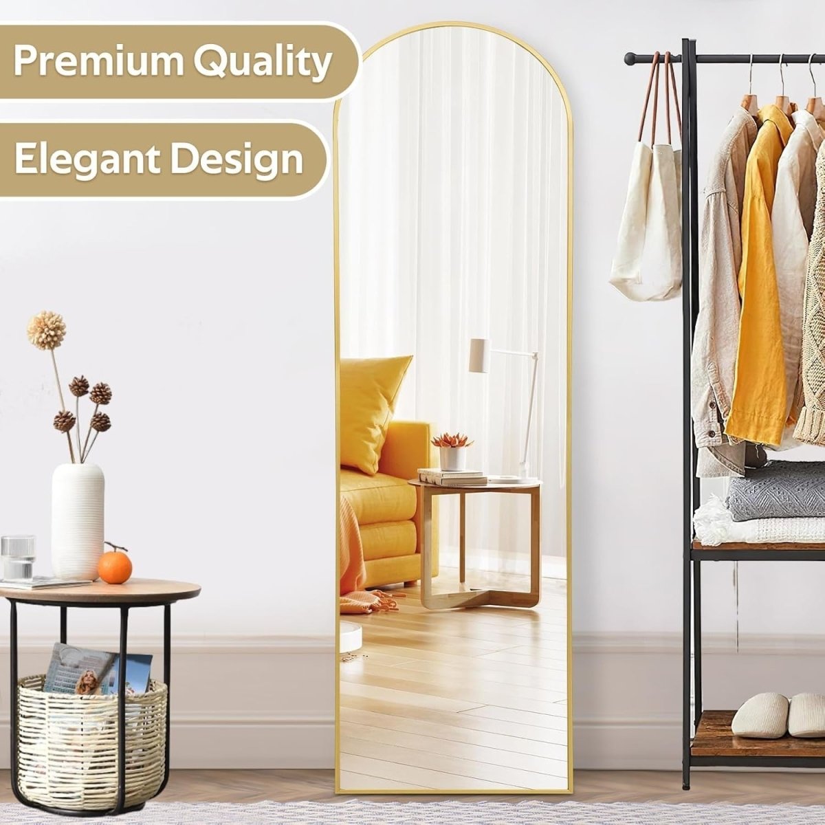 Full Length Arched Floor Mirror 150x47cm with Stand, Lightweight & Stylish - Kwikley