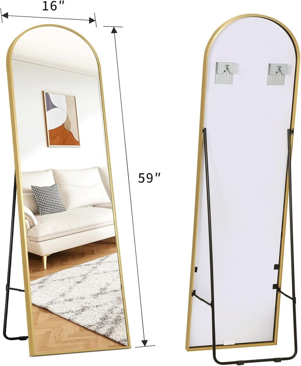 Full Length Arched Floor Mirror 150x47cm with Stand, Lightweight & Stylish - Kwikley