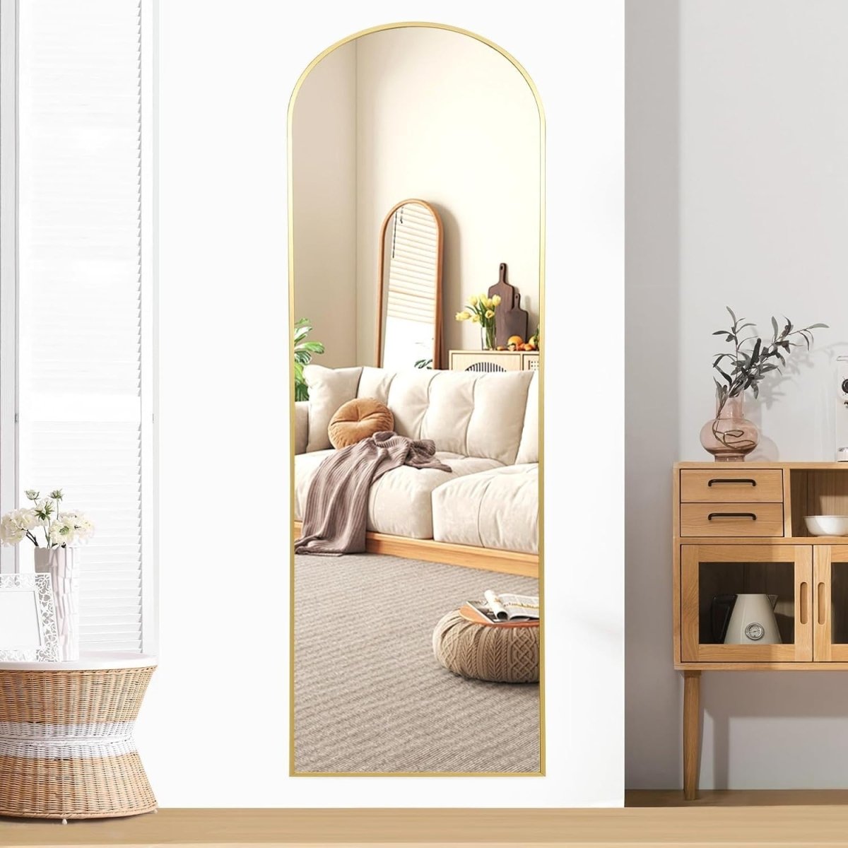 Full Length Arched Floor Mirror 150x47cm with Stand, Lightweight & Stylish - Kwikley