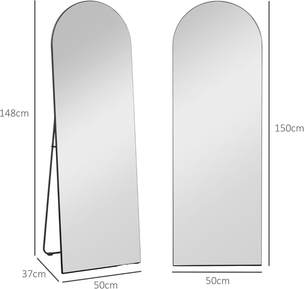Full Length Arched Frameless Wall Mirror 50x150cm Leaning Free Standing Black - Kwikley