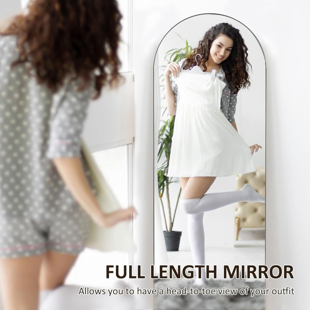 Full Length Arched Frameless Wall Mirror 50x150cm Leaning Free Standing Black - Kwikley