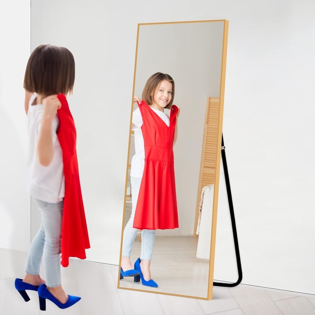 Full Length Floor Mirror 119x41cm Aluminum Frame Stand & Wall Mount - Kwikley
