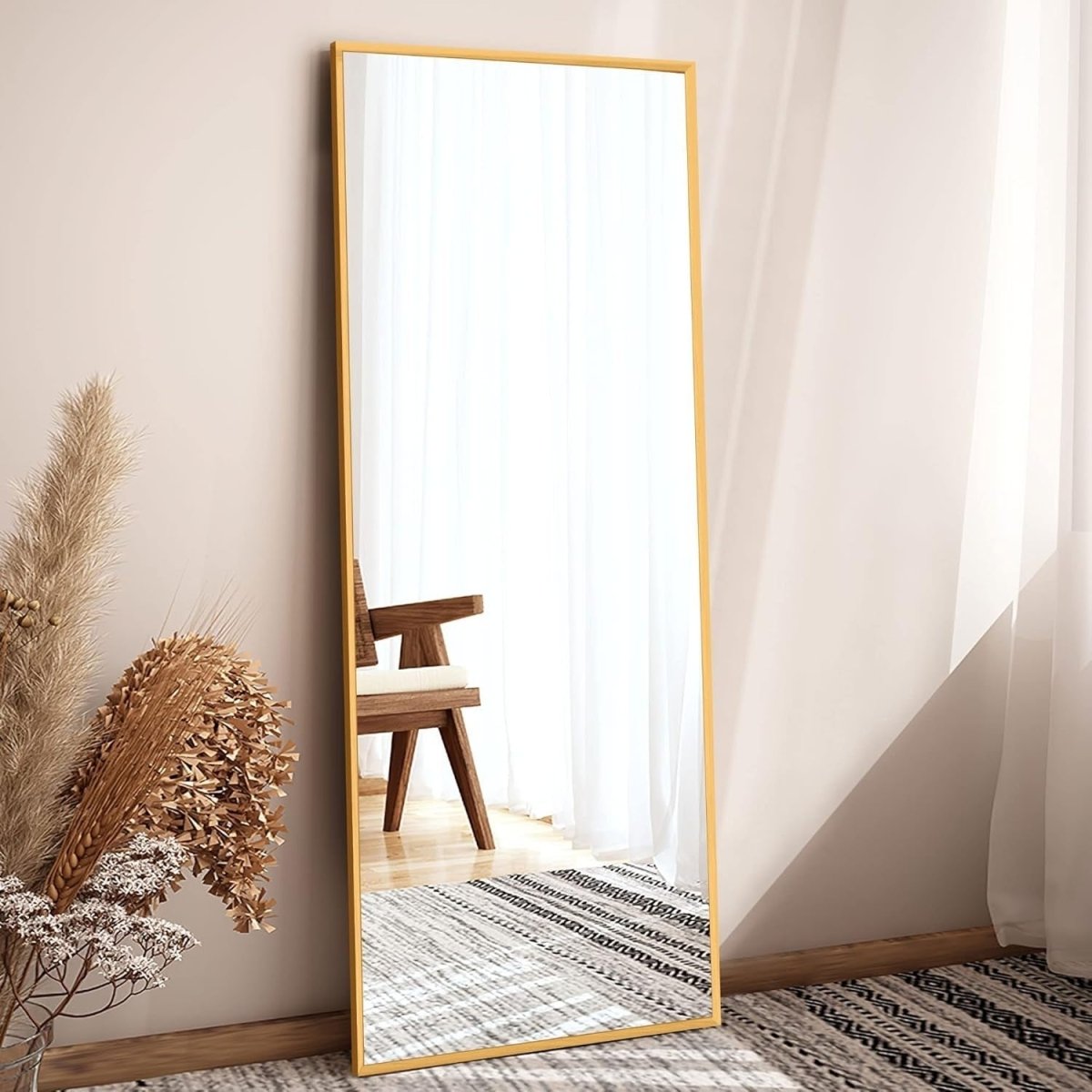 Full Length Floor Mirror 119x41cm Aluminum Frame Stand & Wall Mount - Kwikley