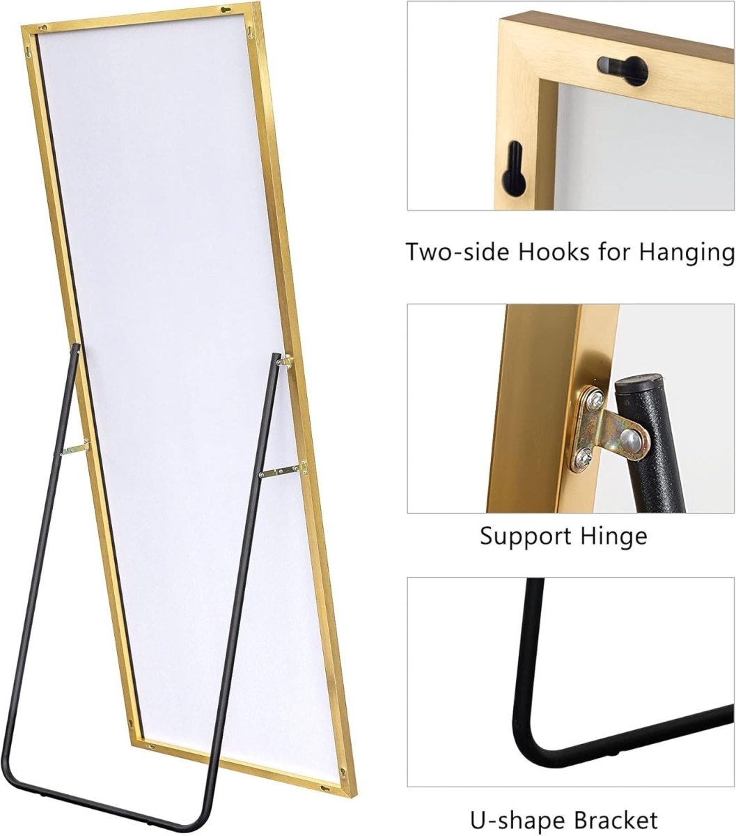 Full Length Floor Mirror 119x41cm Aluminum Frame Stand & Wall Mount - Kwikley