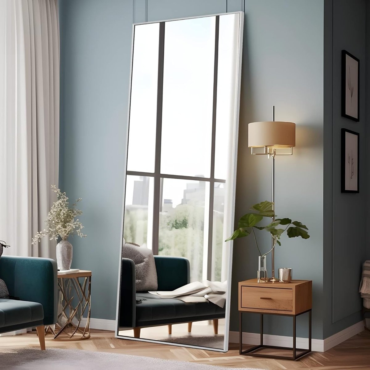 Full - Length Floor Mirror 165x55cm Aluminum Frame Stand & Wall Mount - Kwikley