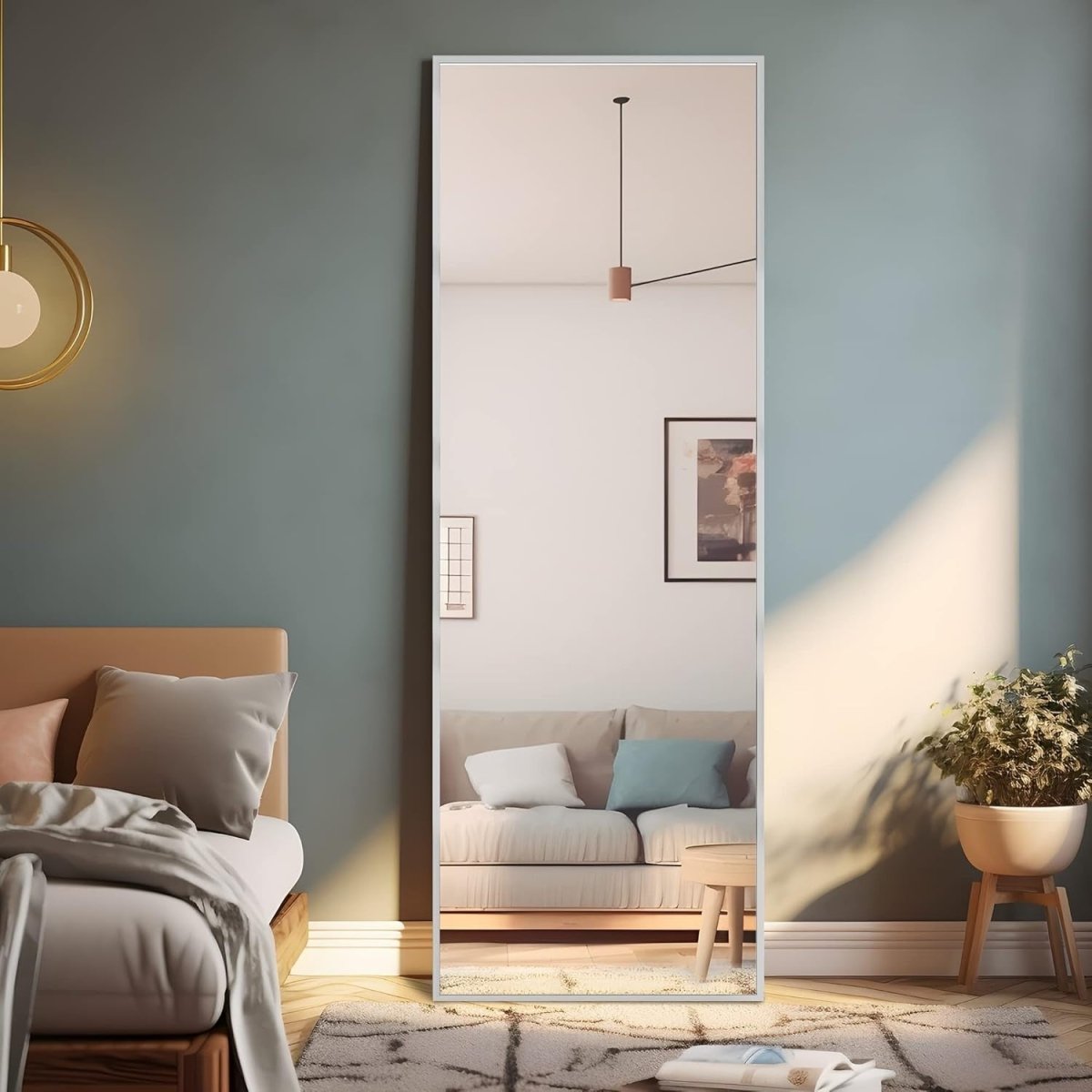 Full - Length Floor Mirror 165x55cm Aluminum Frame Stand & Wall Mount - Kwikley