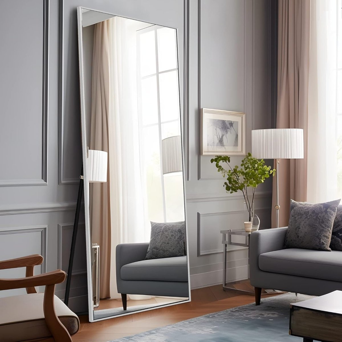 Full - Length Floor Mirror 165x55cm Aluminum Frame Stand & Wall Mount - Kwikley