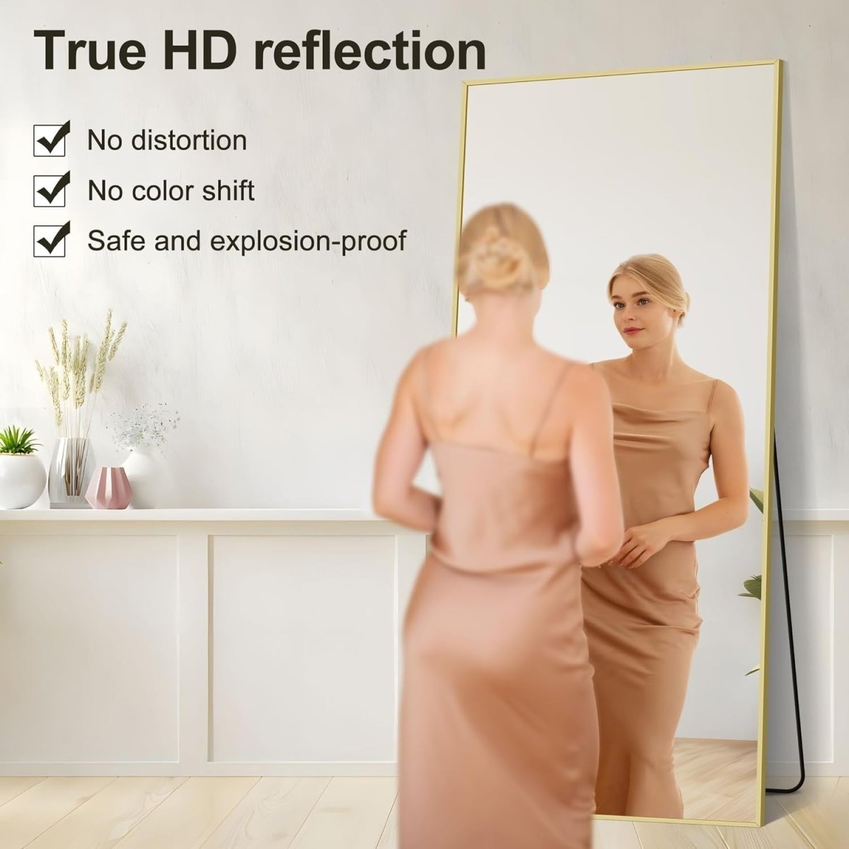 Full Length Gold Mirror 179x65cm Aluminium Frame Standing Wall Mount - Kwikley