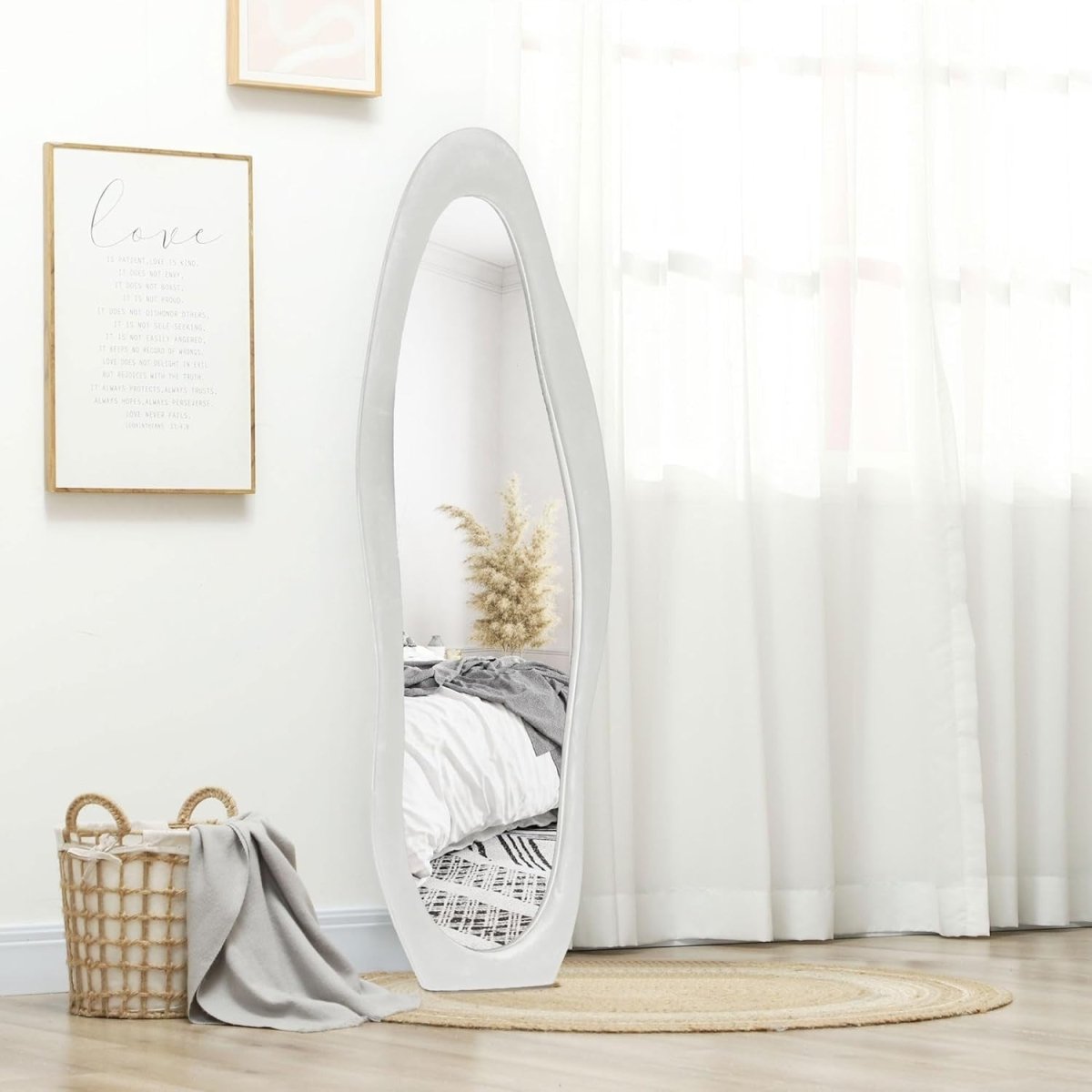Full - Length Irregular Wavy Floor Mirror 160x50cm Velvet Frame White - Kwikley