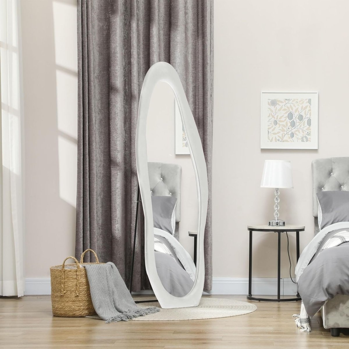 Full - Length Irregular Wavy Floor Mirror 160x50cm Velvet Frame White - Kwikley