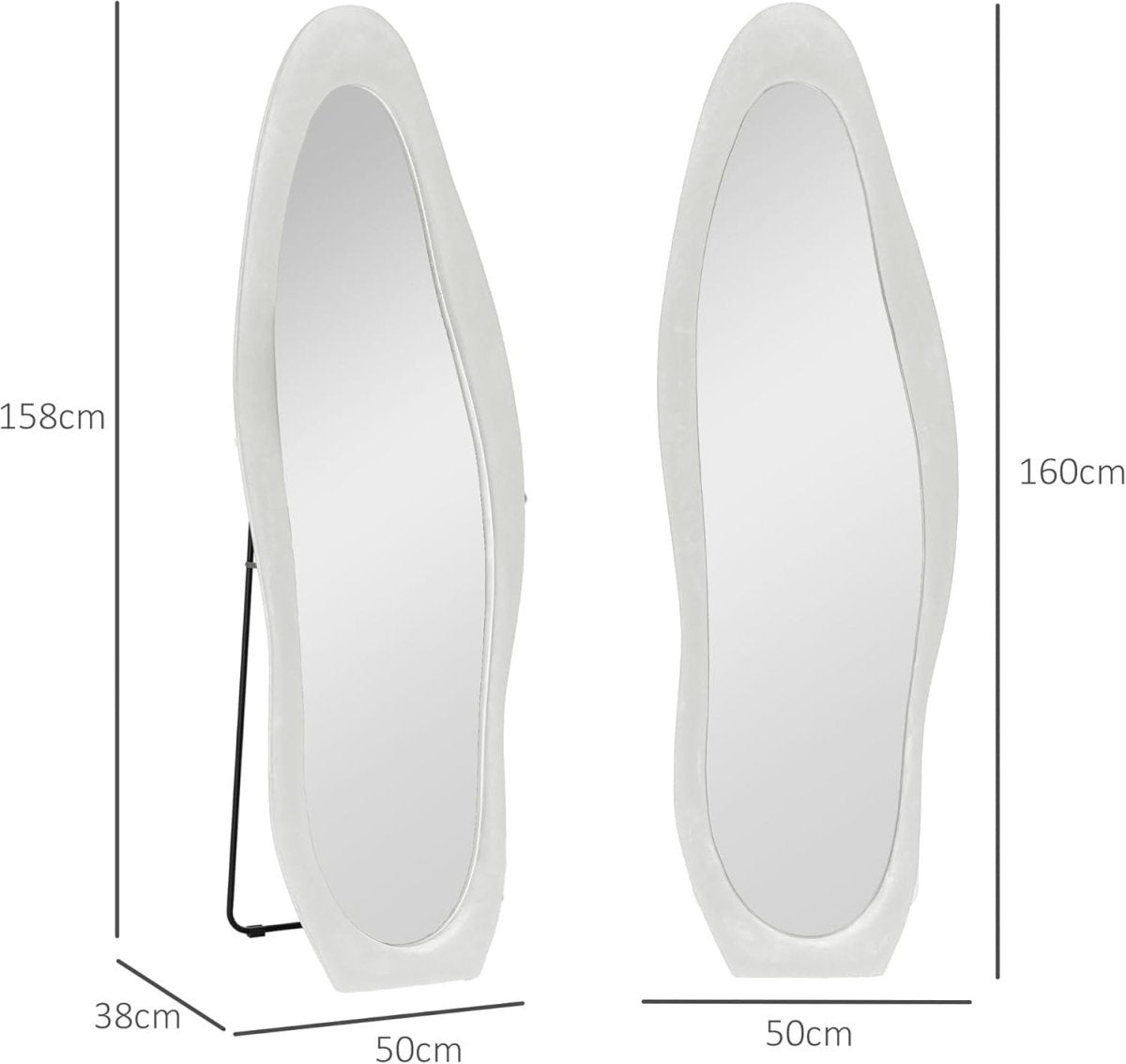 Full - Length Irregular Wavy Floor Mirror 160x50cm Velvet Frame White - Kwikley