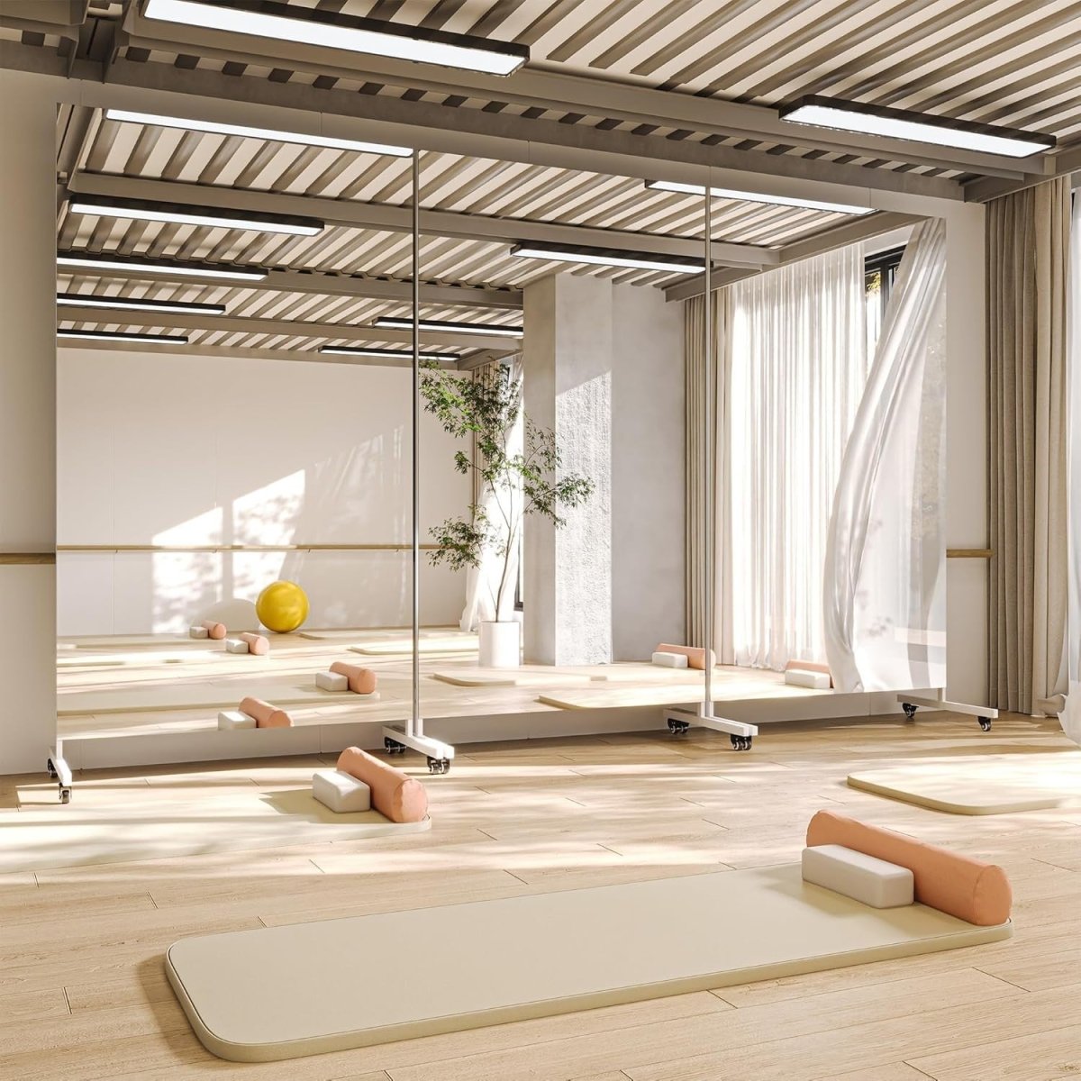 Full Length Rolling Mirror 200x100cm Tempered Glass Gym Studio Home - Kwikley