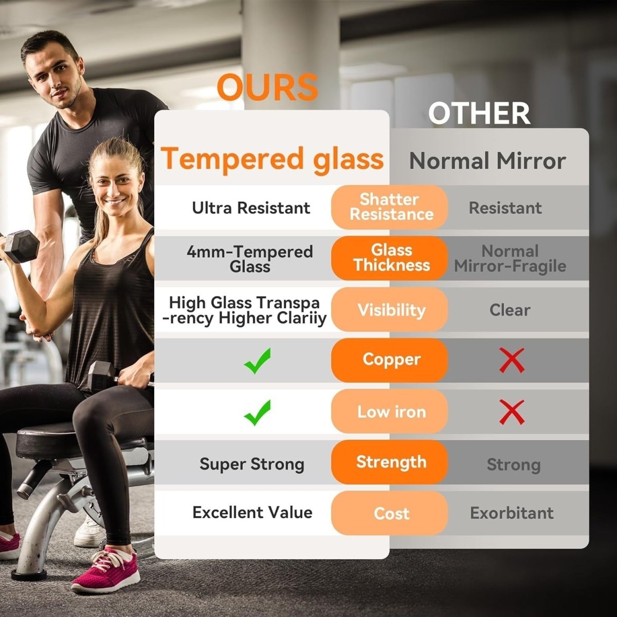 Full Length Rolling Mirror 200x100cm Tempered Glass Gym Studio Home - Kwikley