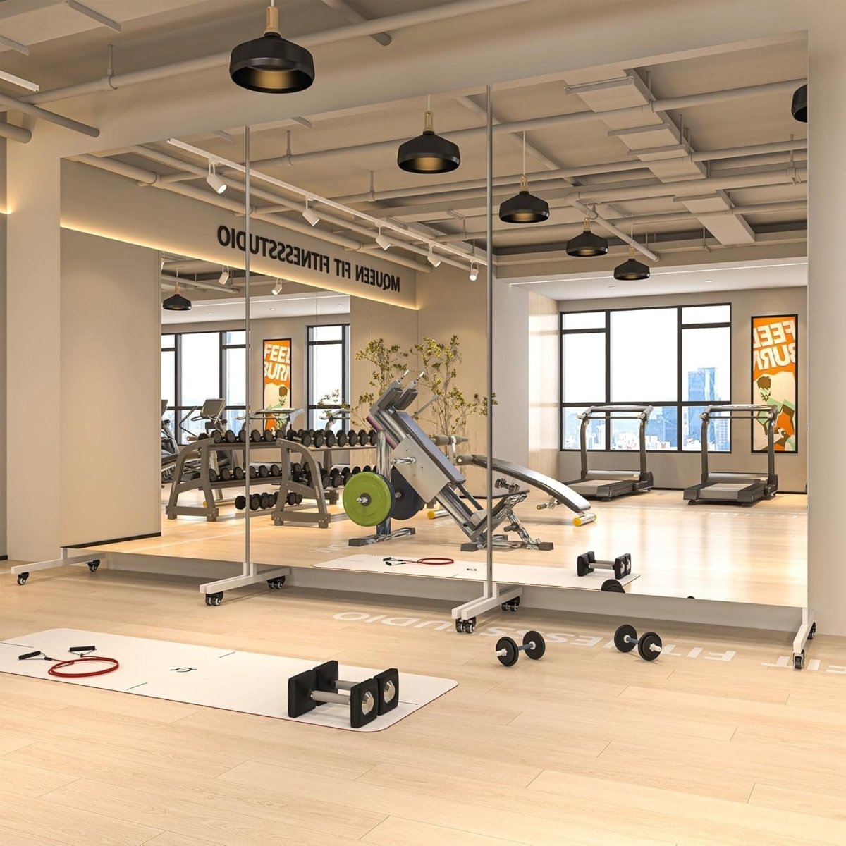 Full Length Rolling Mirror 200x100cm Tempered Glass Gym Studio Home - Kwikley