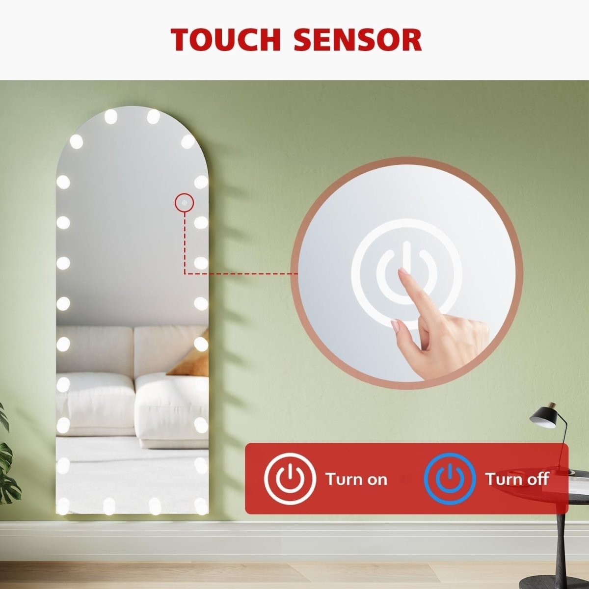 Full Length Standing Mirror with Adjustable Lights, 160x60cm, Dimmable - Kwikley
