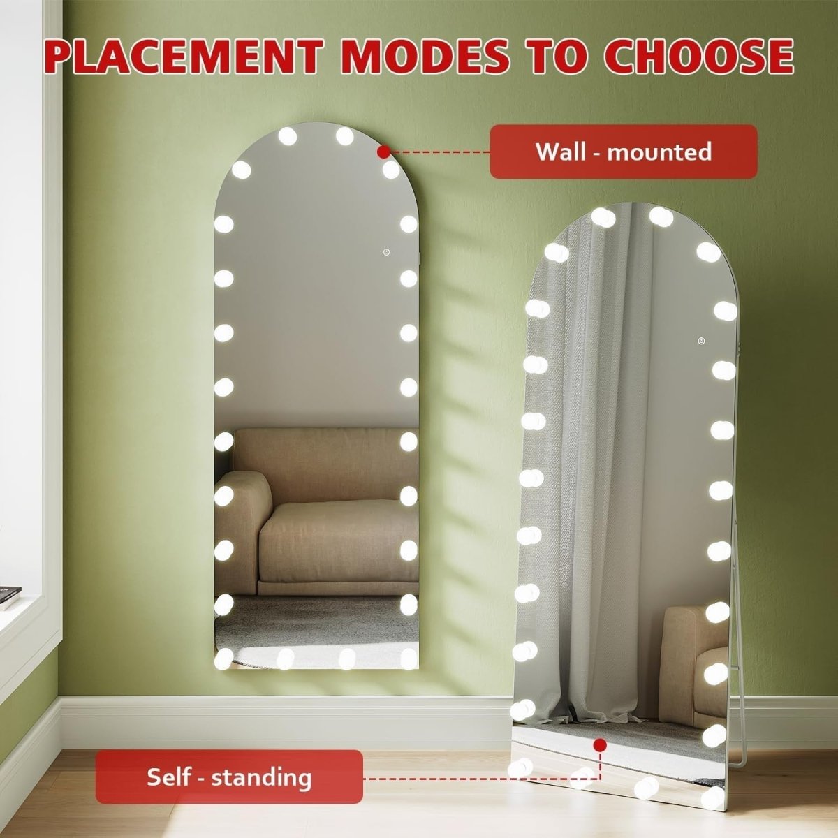 Full Length Standing Mirror with Adjustable Lights, 160x60cm, Dimmable - Kwikley