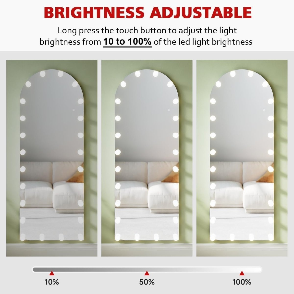 Full Length Standing Mirror with Adjustable Lights, 160x60cm, Dimmable - Kwikley
