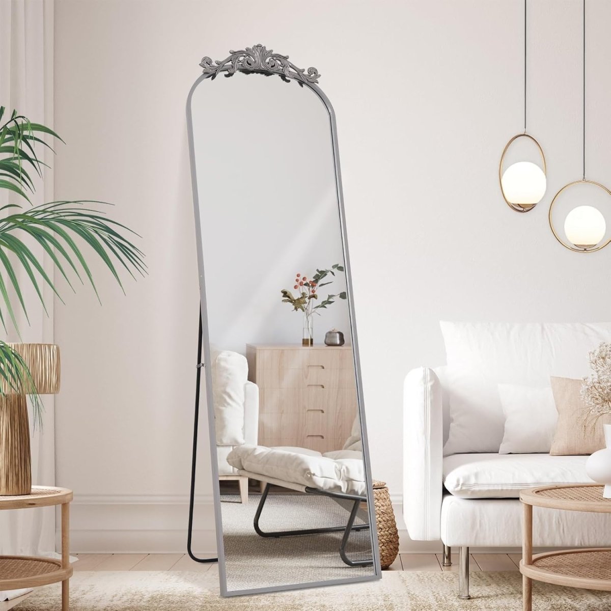 Full Length Vintage Floor Mirror 146x44cm Arch Frame Wall Mount - Kwikley