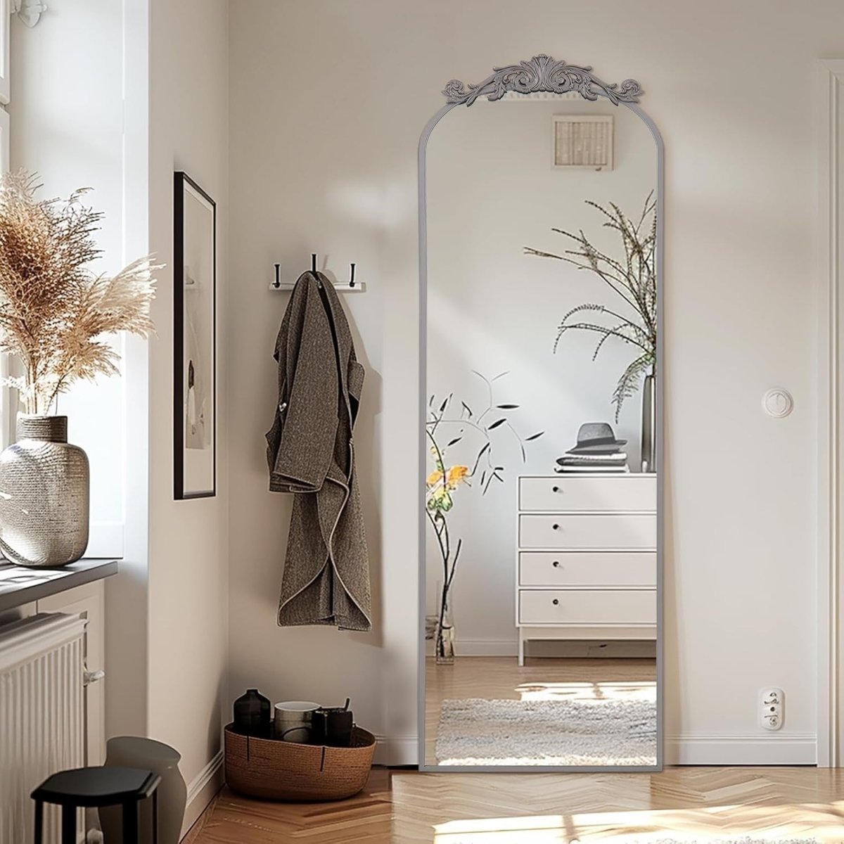Full Length Vintage Floor Mirror 146x44cm Arch Frame Wall Mount - Kwikley