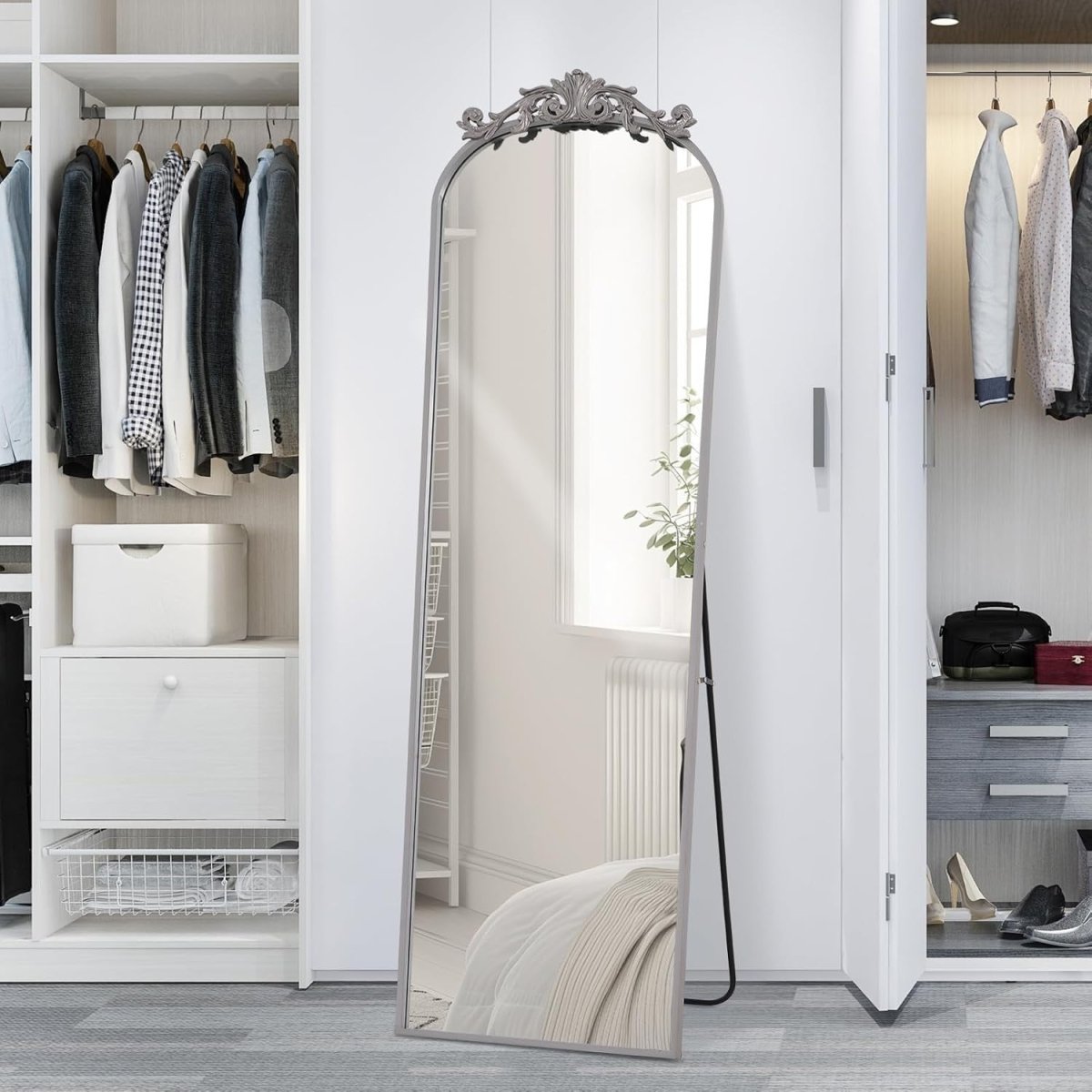 Full Length Vintage Floor Mirror 146x44cm Arch Frame Wall Mount - Kwikley