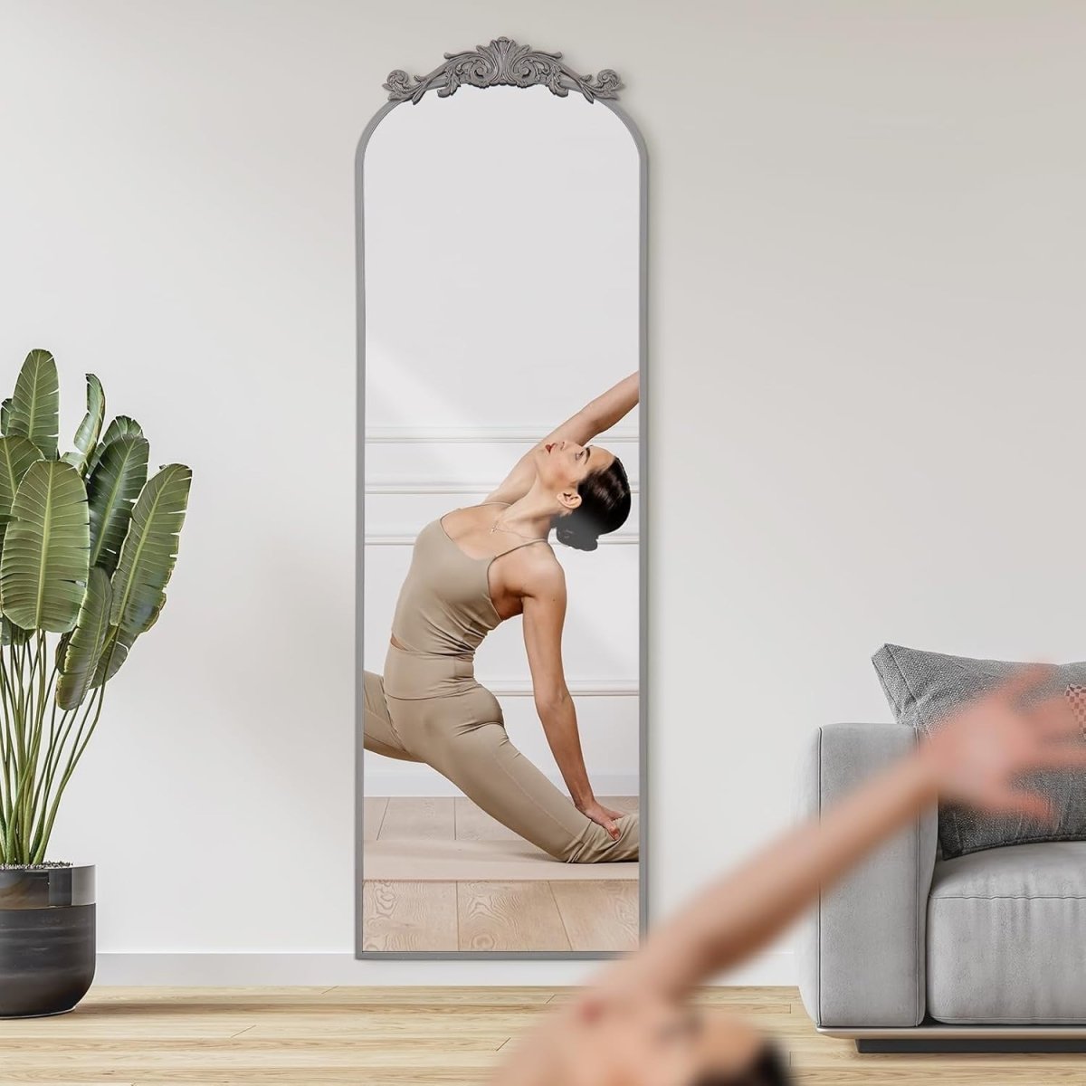 Full Length Vintage Floor Mirror 146x44cm Arch Frame Wall Mount - Kwikley