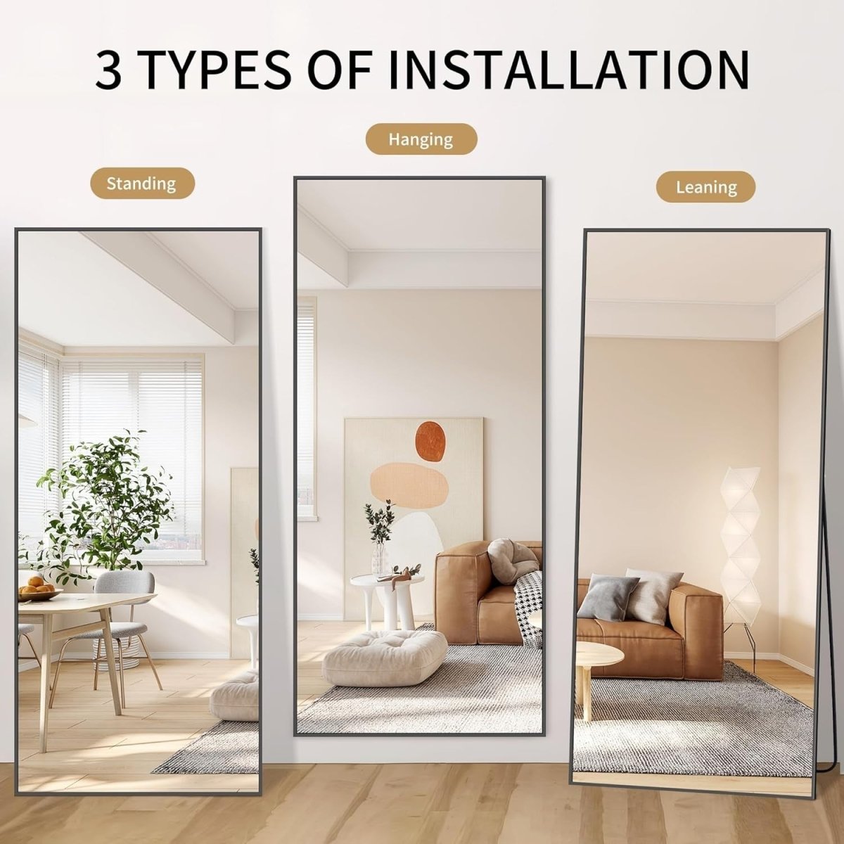 Full Length Wall & Floor Mirror 192x85cm Slim Aluminium Frame Clear View - Kwikley