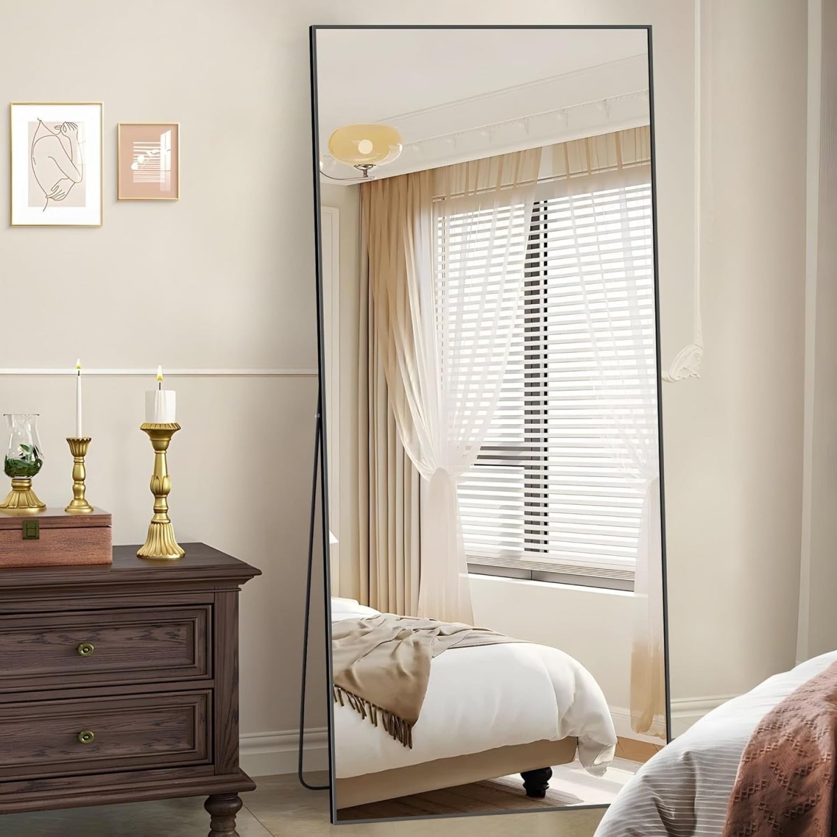 Full Length Wall & Floor Mirror 192x85cm Slim Aluminium Frame Clear View - Kwikley