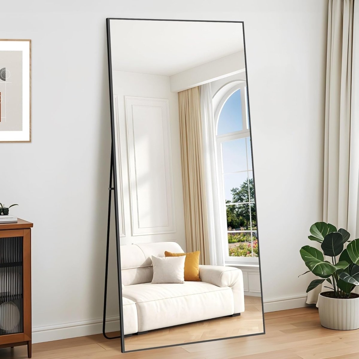 Full Length Wall & Floor Mirror 192x85cm Slim Aluminium Frame Clear View - Kwikley