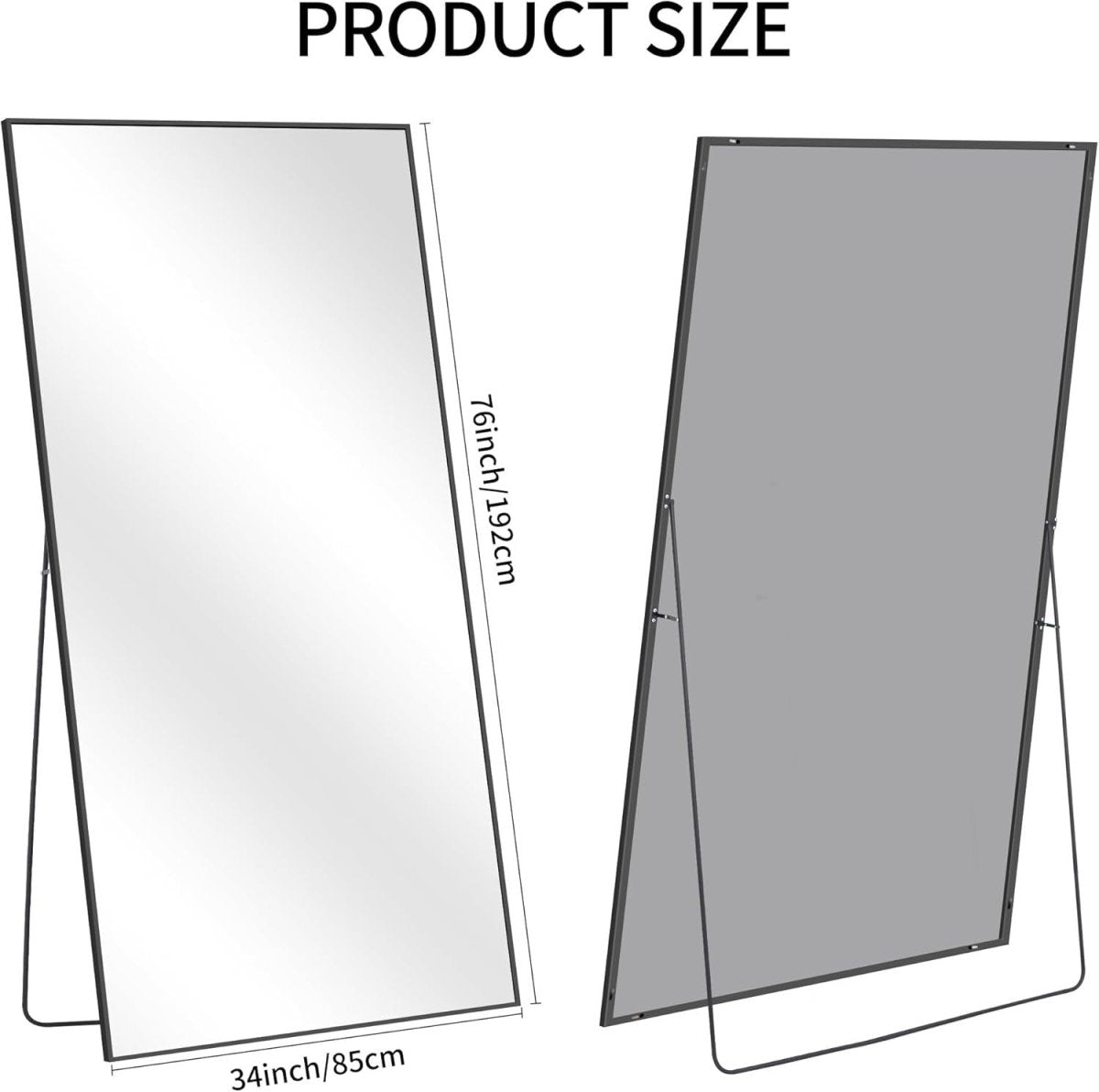 Full Length Wall & Floor Mirror 192x85cm Slim Aluminium Frame Clear View - Kwikley