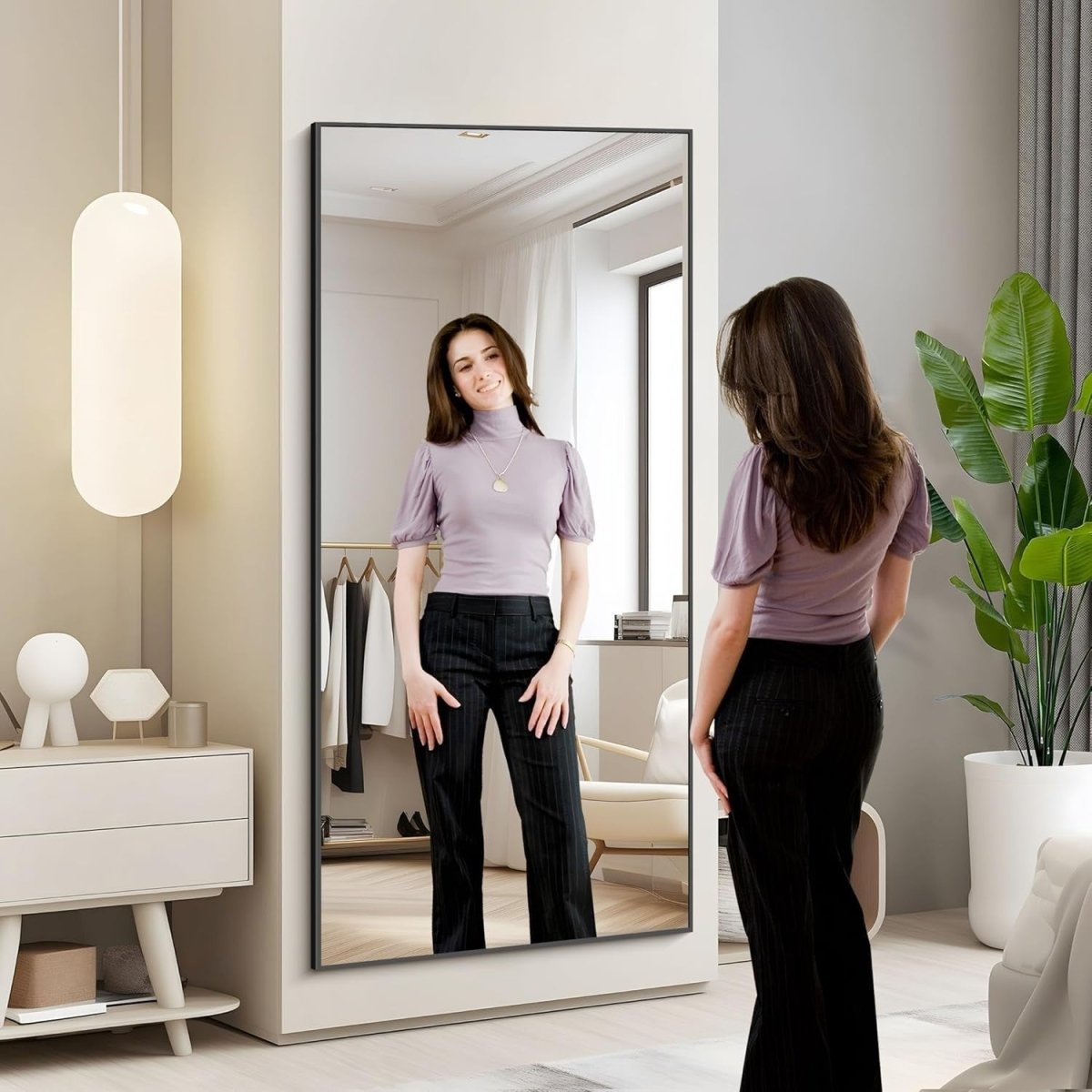Full Length Wall & Floor Mirror 192x85cm Slim Aluminium Frame Clear View - Kwikley