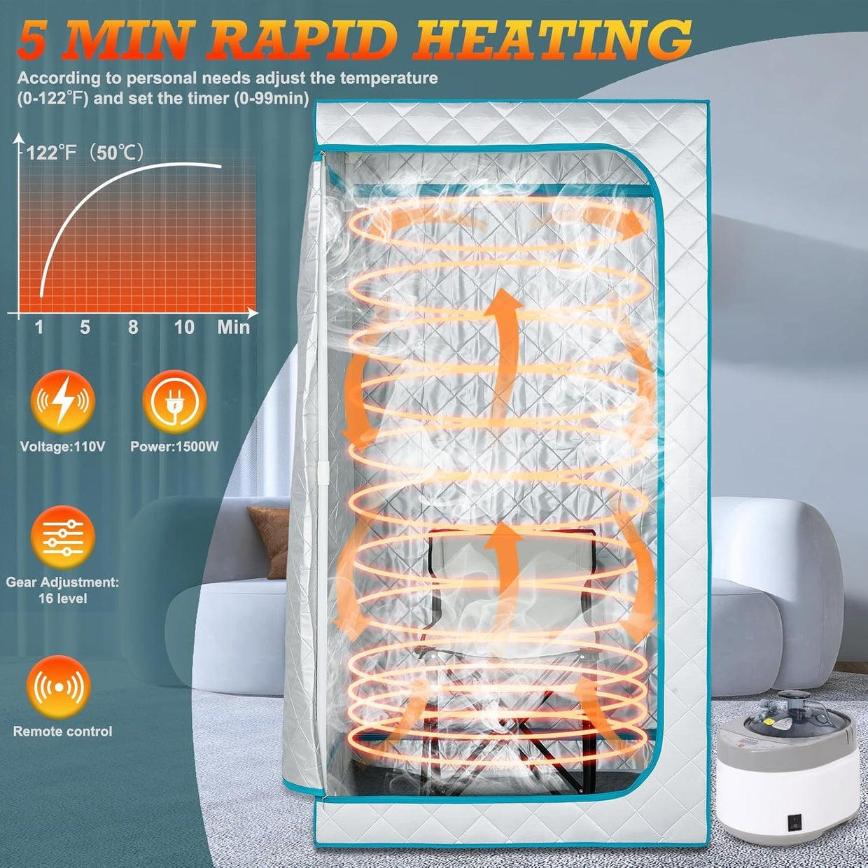 Full Size Portable Steam Sauna Home Spa 4L 1600W Fast Heat Detox Tent Chair - Kwikley