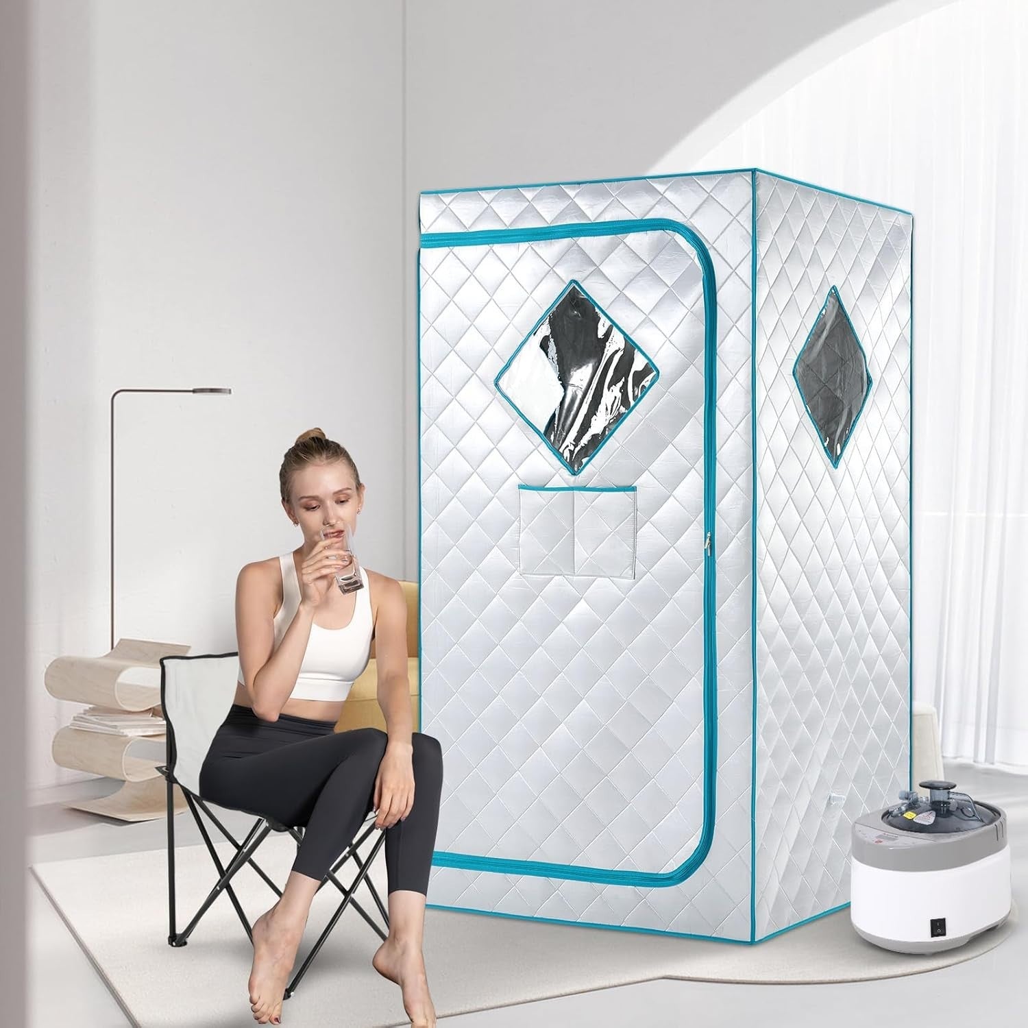 Full Size Portable Steam Sauna Home Spa 4L 1600W Fast Heat Detox Tent Chair - Kwikley