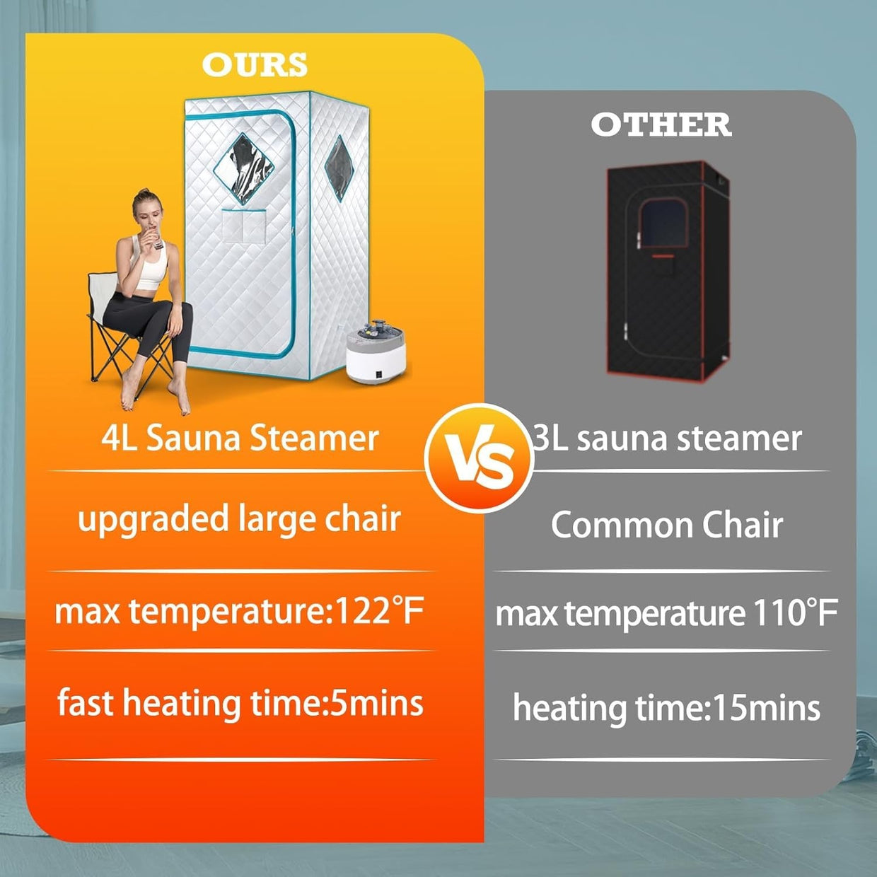 Full Size Portable Steam Sauna Home Spa 4L 1600W Fast Heat Detox Tent Chair - Kwikley